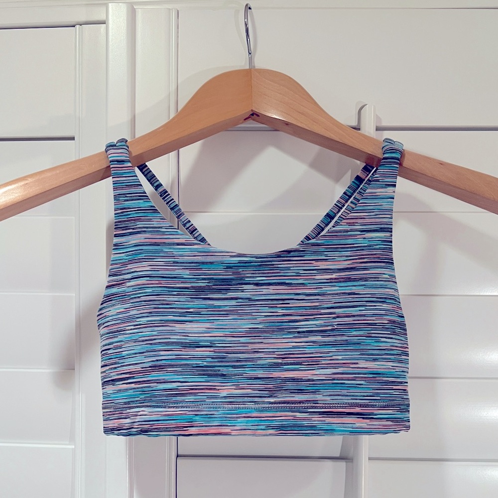 Athleta Girl sports bra & capri leggings (multi color stripes )